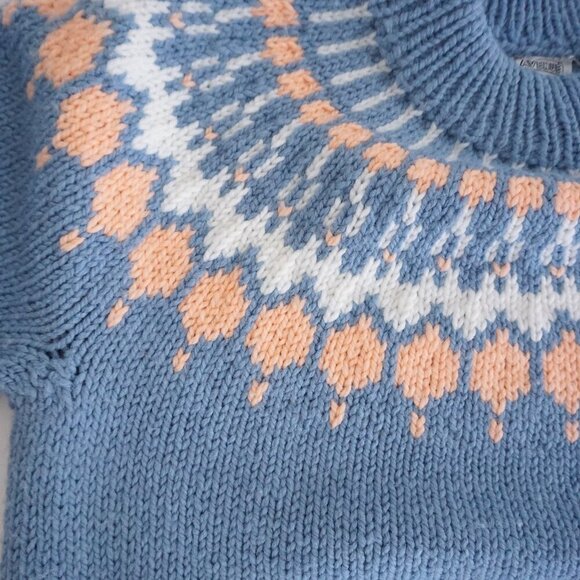 19th Avenue Blue Fair Isle Wool Sweater Peach Cream Knit Retro Cabin Winter L - Picture 8 of 10
